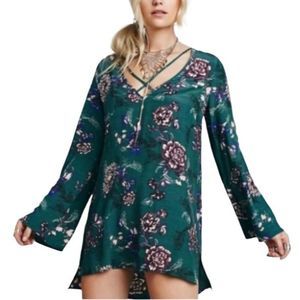 Free People Green Floral Criss Cross Swing Dress/Tunic